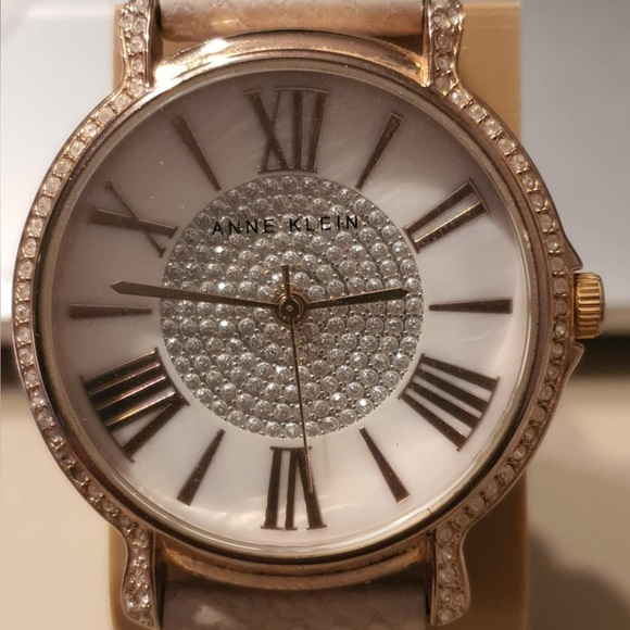 Anne Klein Accessories - Vintage Anne Klein AK/1130 Goldtone/MOP Rhinestone Leather Women's Watch